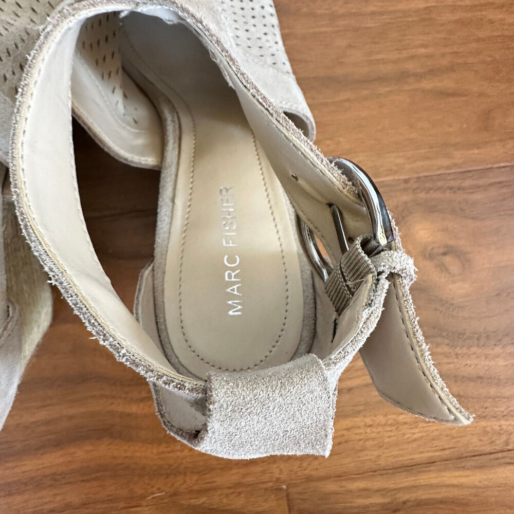 Marc Fisher HALDYA Suede Laser Wedge Platform Espadrille Sandals Size 9.5M Tan - Picture 10 of 15